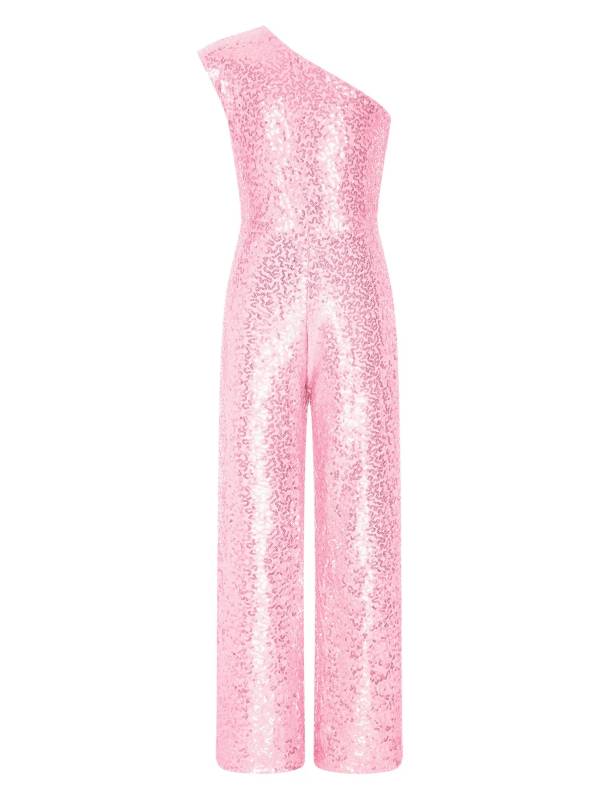 Kids Girls Sequin One Shoulder Bodysuit Sleeveless Jumpsuit thumb