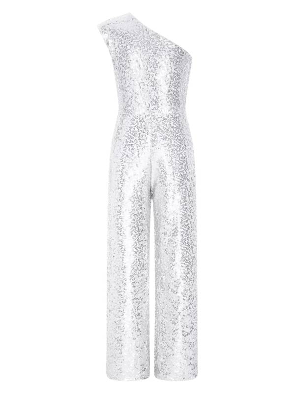 Kids Girls Sequin One Shoulder Bodysuit Sleeveless Jumpsuit thumb