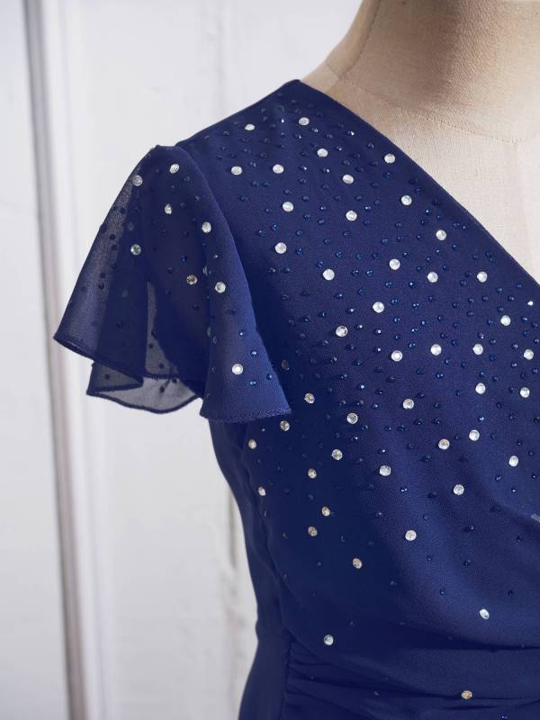 Kid Girl Sparkly Rhinestone Cap Sleeve Chiffon Junior Bridesmaid Dress thumb