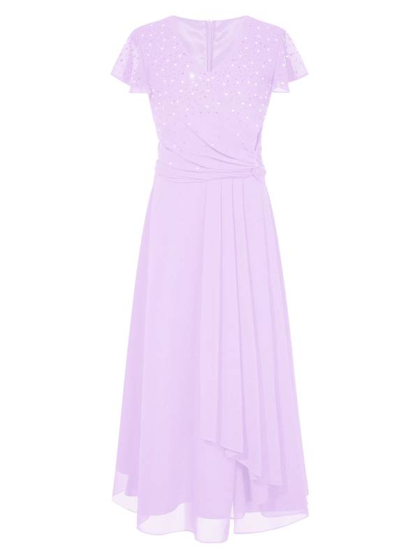Kid Girl Sparkly Rhinestone Cap Sleeve Chiffon Junior Bridesmaid Dress thumb