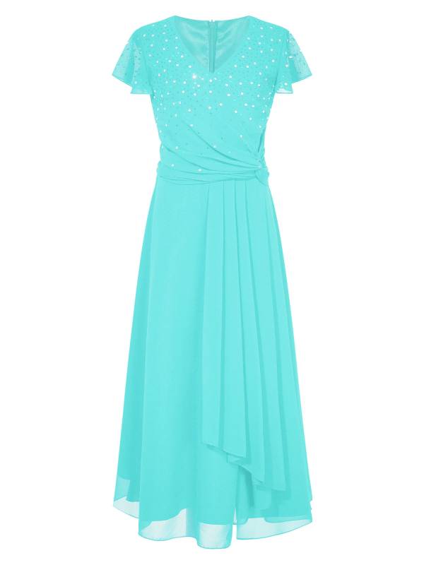 Kid Girl Sparkly Rhinestone Cap Sleeve Chiffon Junior Bridesmaid Dress thumb