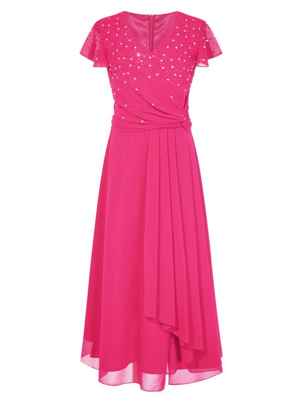 Kid Girl Sparkly Rhinestone Cap Sleeve Chiffon Junior Bridesmaid Dress thumb