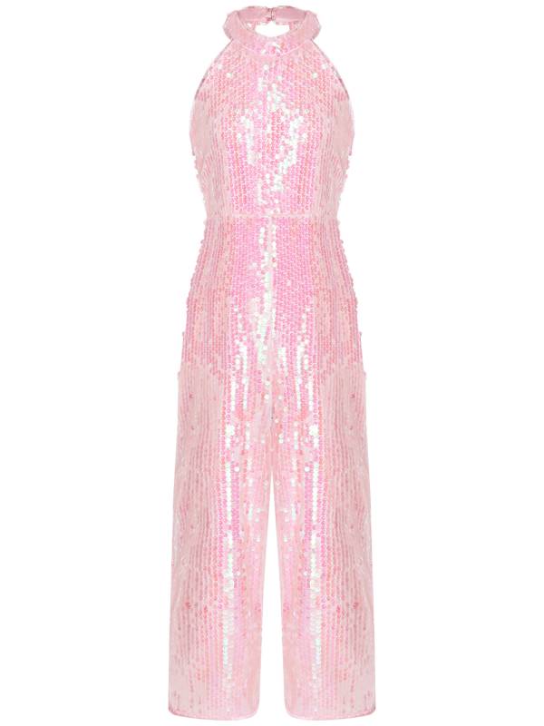 Kids Girls Sequin Halter Neck Strapy Back Sleeveless Jumpsuit thumb