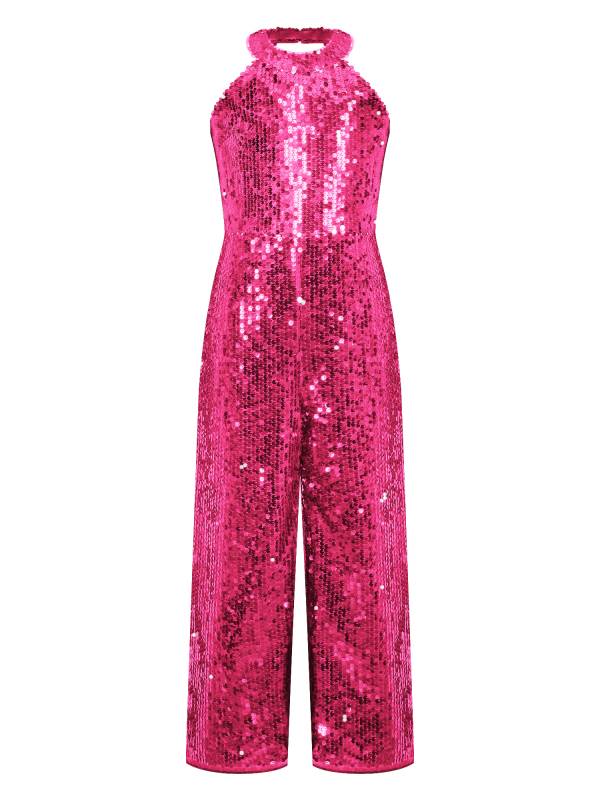 Kids Girls Sequin Halter Neck Strapy Back Sleeveless Jumpsuit thumb