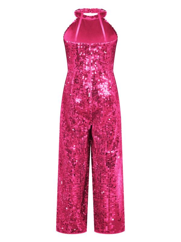 Kids Girls Sequin Halter Neck Strapy Back Sleeveless Jumpsuit thumb