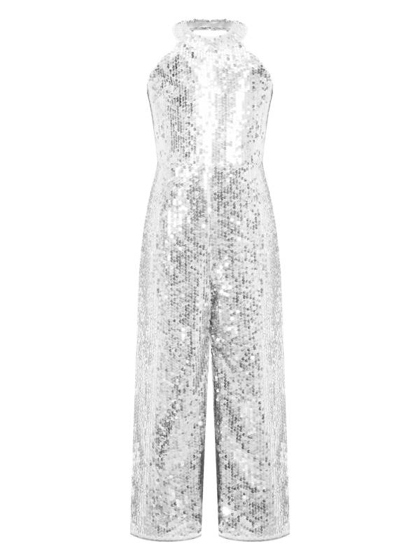 Kids Girls Sequin Halter Neck Strapy Back Sleeveless Jumpsuit thumb