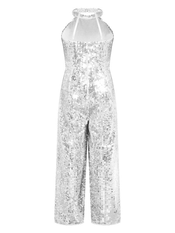 Kids Girls Sequin Halter Neck Strapy Back Sleeveless Jumpsuit thumb