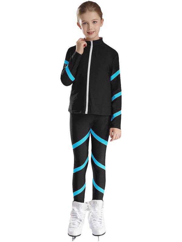Kids Girls 2pcs Stripe Long Sleeve Zipper Sweatshirt and Leggings Sports Set thumb