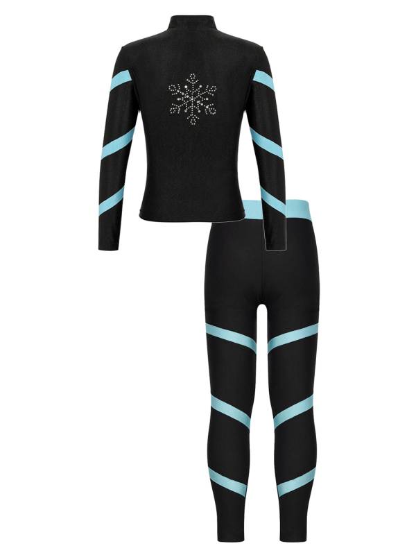 Kids Girls 2pcs Stripe Long Sleeve Zipper Sweatshirt and Leggings Sports Set thumb