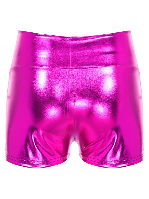 Women Metallic Patent Leather Jazz Dance High Waist Shorts thumb