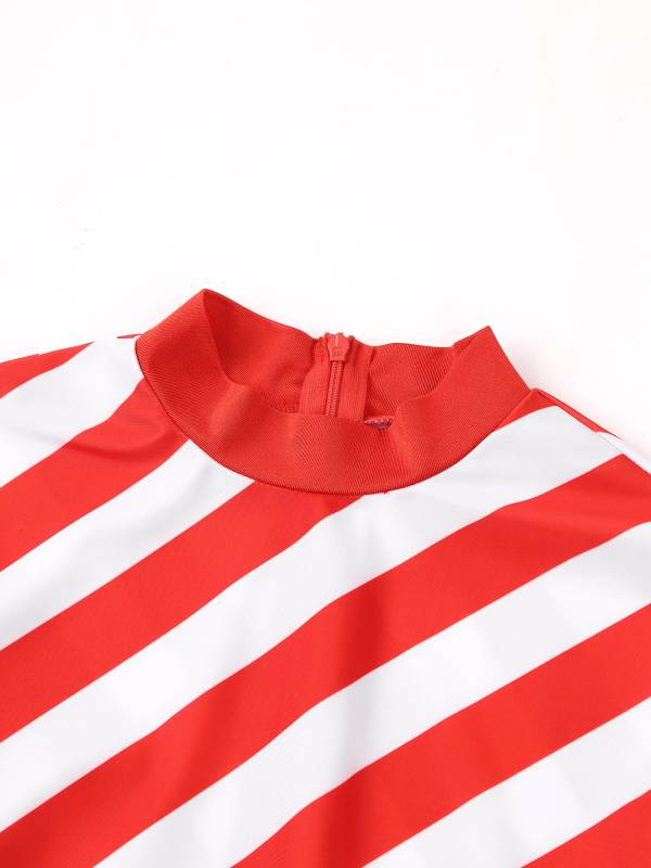 Women Christmas Long Sleeve Stripe Candy Cane Costume Jumpsuit thumb