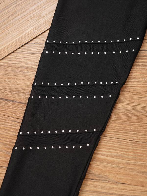 Kids Girls Figure Skating Pants Rhinestones Gym Leggings thumb