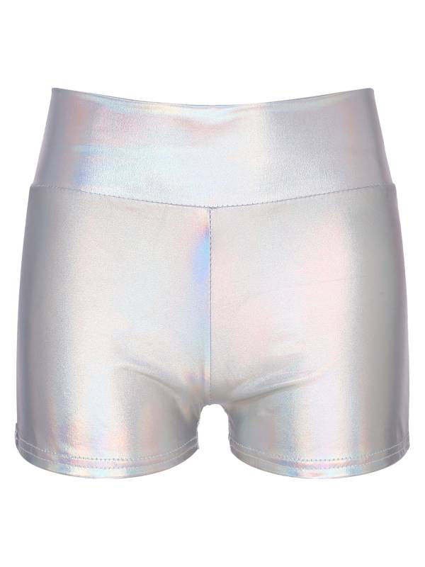 Women Metallic Patent Leather Jazz Dance High Waist Shorts thumb