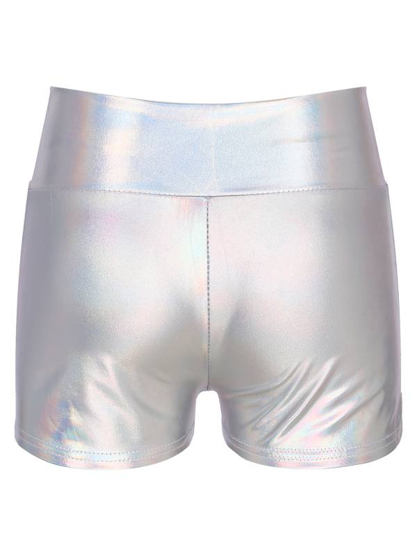 Women Metallic Patent Leather Jazz Dance High Waist Shorts thumb