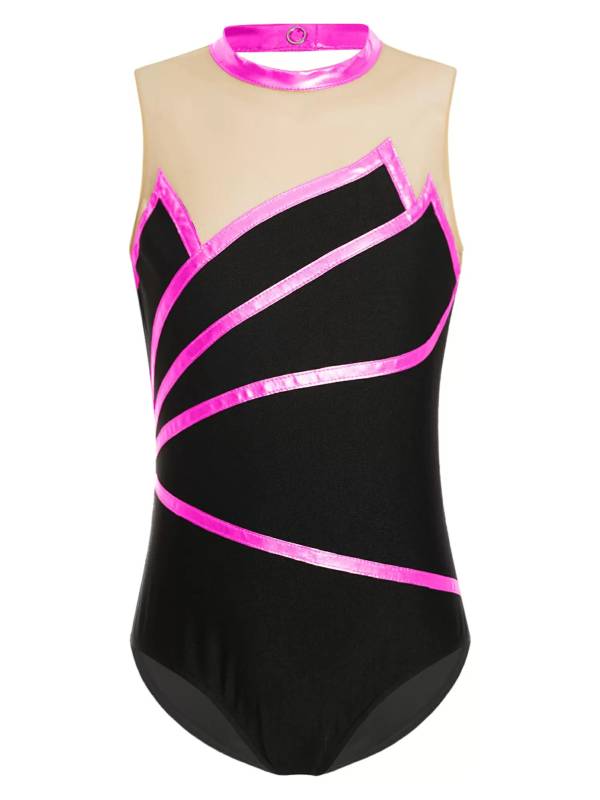 Kids Girls Metallic Striped Gymnastics Leotard thumb