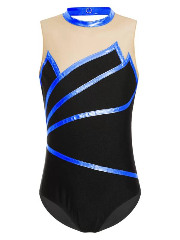 Kids Girls Metallic Striped Gymnastics Leotard thumb