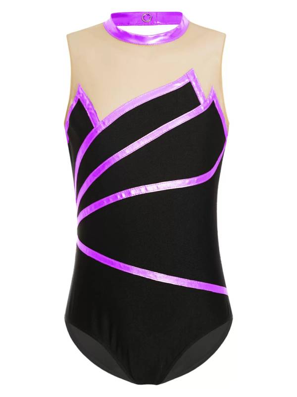 Kids Girls Metallic Striped Gymnastics Leotard thumb