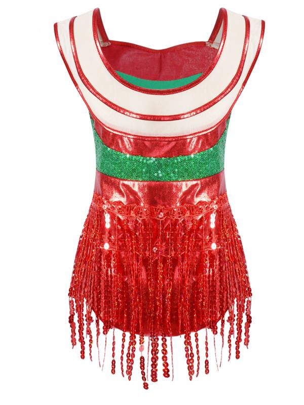 Kids Girls Christmas Sleeveless Sequins Tassels Bodysuit thumb