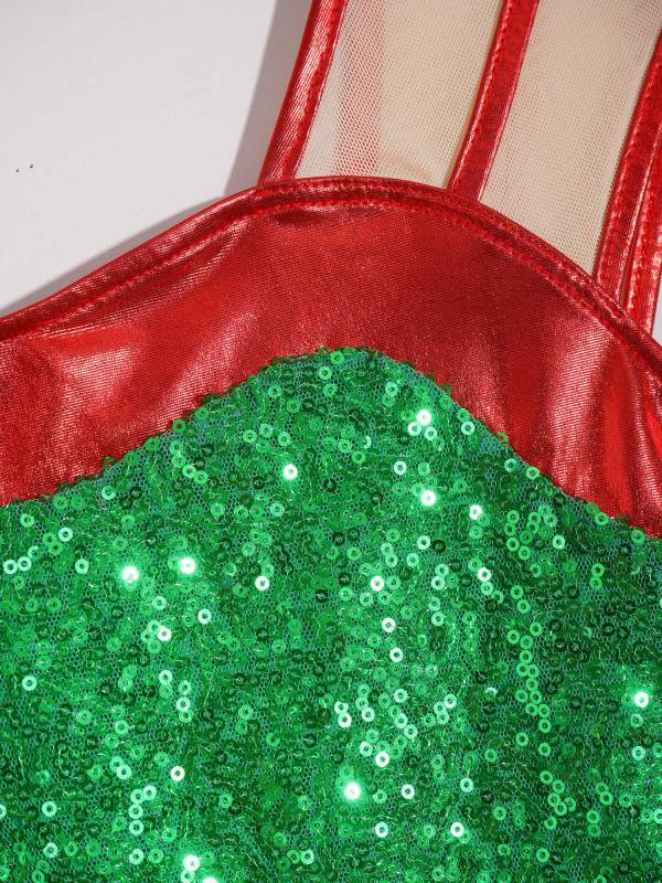 Kids Girls Christmas Sleeveless Sequins Tassels Bodysuit thumb