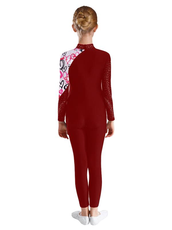 Kids Girls Long Sleeve Rhinestones Stars Print Unitard for Gymnastics thumb