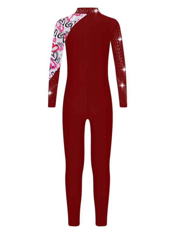 Kids Girls Long Sleeve Rhinestones Stars Print Unitard for Gymnastics thumb