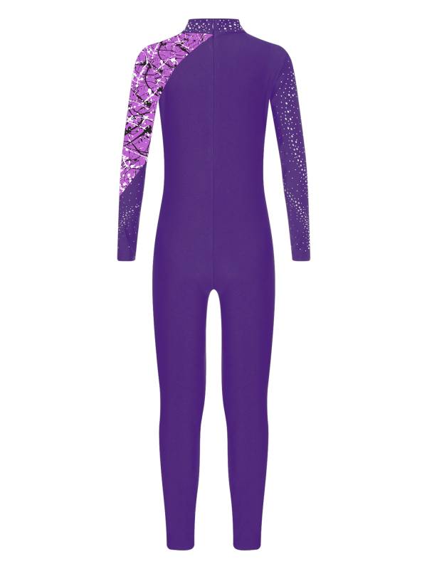 Kids Girls Long Sleeve Rhinestones Stars Print Unitard for Gymnastics thumb