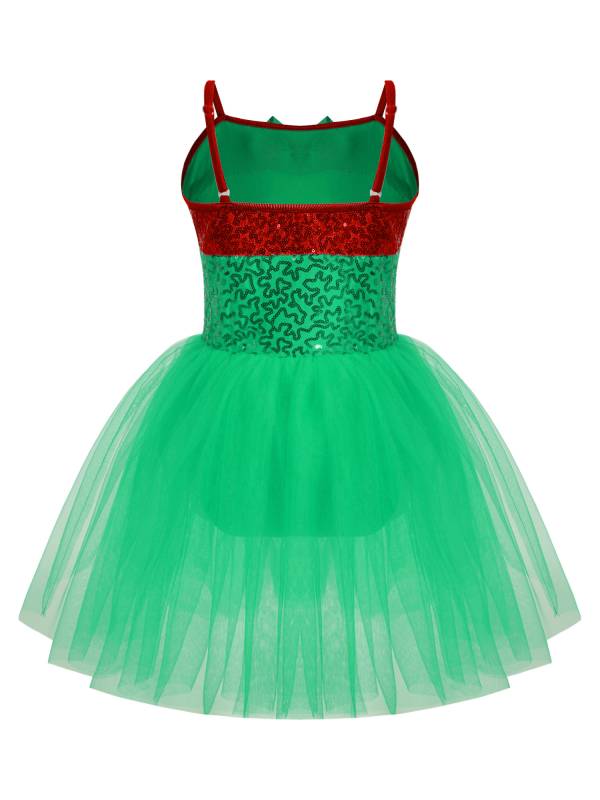 Kids Girls Christmas Sleeveless Sequins Bow Stripes Mesh Tutu Dress thumb