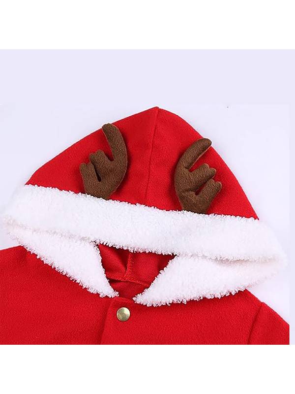 Kids Girls Christmas Reindeer Long Sleeve Hooded Fleece A-line Dress with Belt thumb