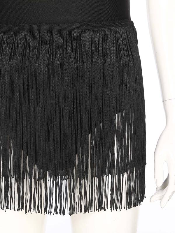 Women One Shoulder Sleeveless Sequin Tassel Latin Dance Leotard thumb