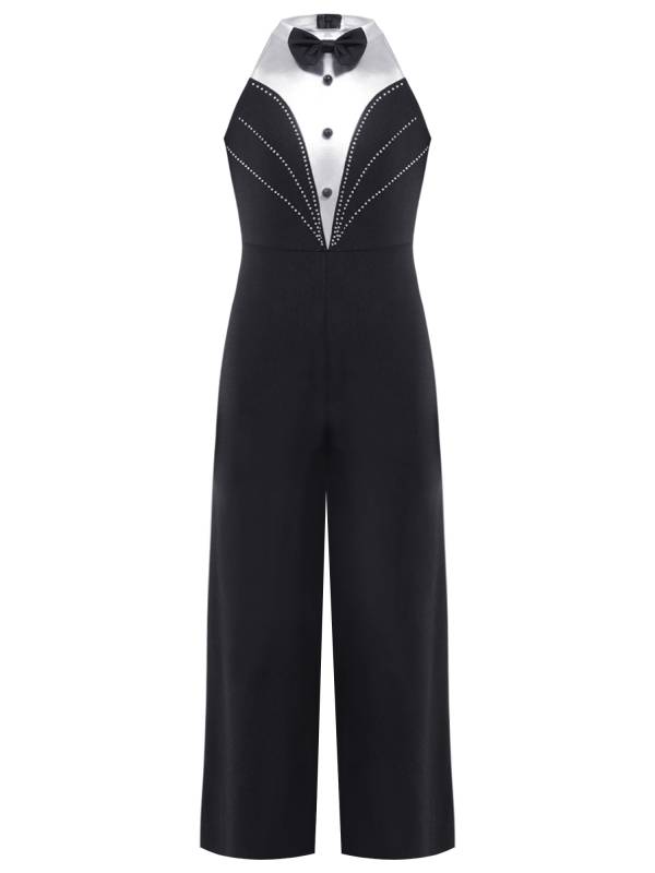 Kids Girls Metallic Sleeveless Bow Tie Jumpsuit for Jazz Dance thumb