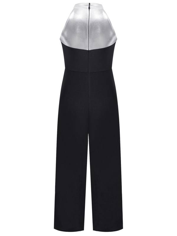 Kids Girls Metallic Sleeveless Bow Tie Jumpsuit for Jazz Dance thumb