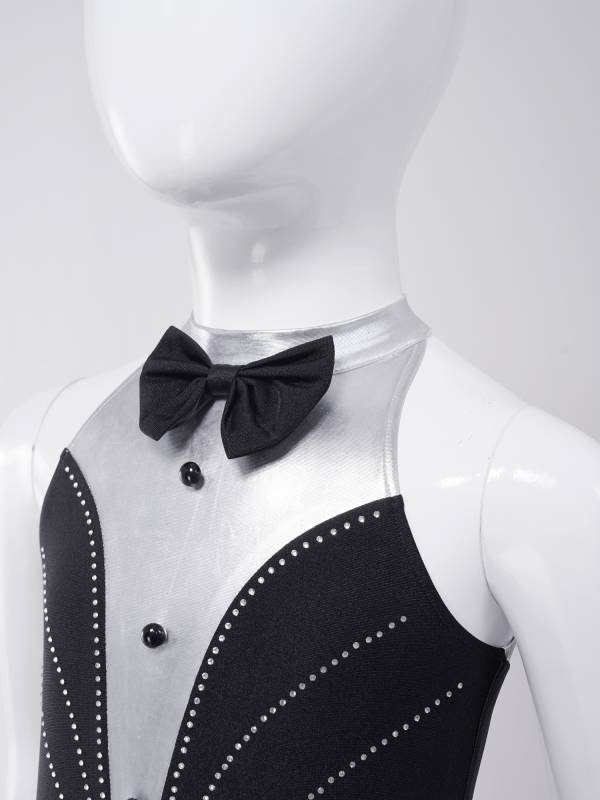 Kids Girls Metallic Sleeveless Bow Tie Jumpsuit for Jazz Dance thumb