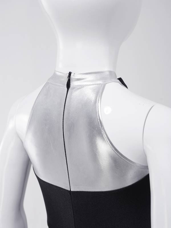 Kids Girls Metallic Sleeveless Bow Tie Jumpsuit for Jazz Dance thumb