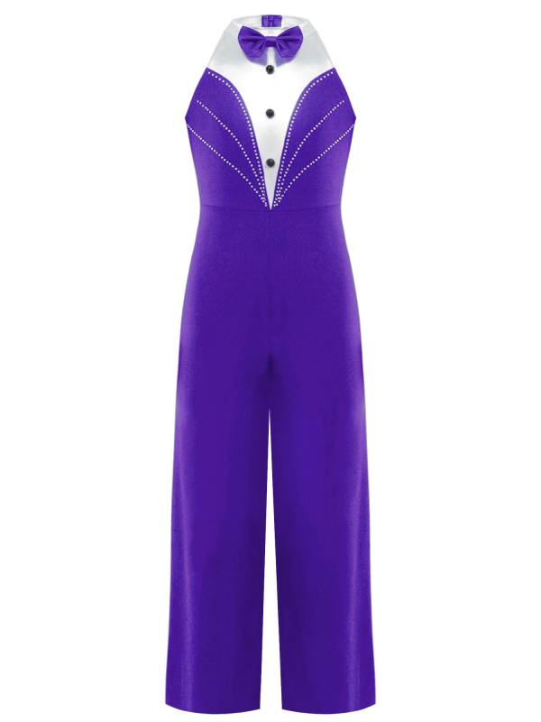 Kids Girls Metallic Sleeveless Bow Tie Jumpsuit for Jazz Dance thumb