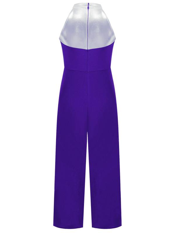 Kids Girls Metallic Sleeveless Bow Tie Jumpsuit for Jazz Dance thumb