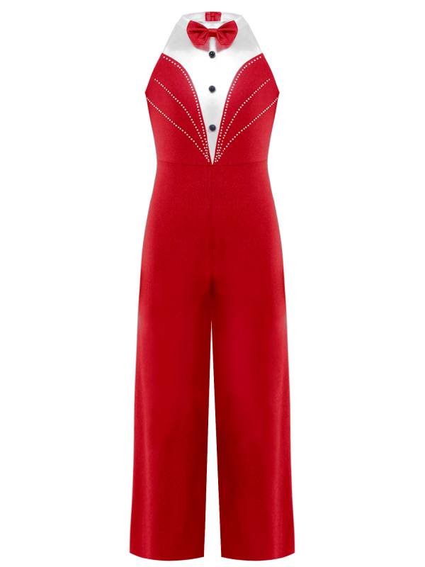 Kids Girls Metallic Sleeveless Bow Tie Jumpsuit for Jazz Dance thumb
