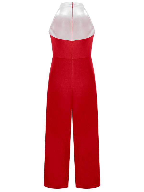 Kids Girls Metallic Sleeveless Bow Tie Jumpsuit for Jazz Dance thumb