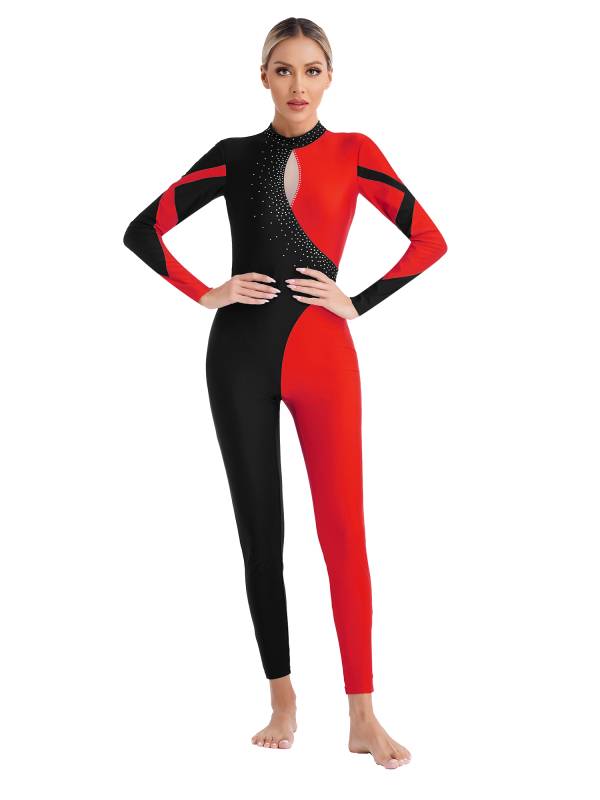 Women Glittery Rhinestones Long Sleeve Gymnastics Unitards thumb