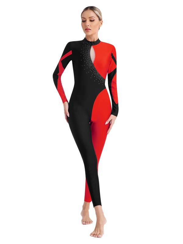 Women Glittery Rhinestones Long Sleeve Gymnastics Unitards thumb