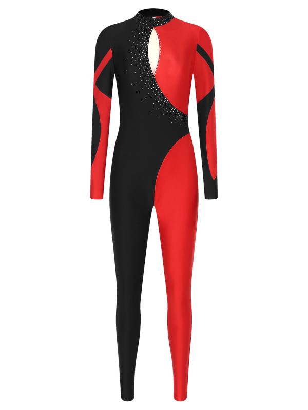 Women Glittery Rhinestones Long Sleeve Gymnastics Unitards thumb
