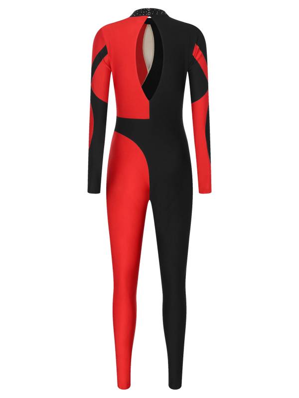 Women Glittery Rhinestones Long Sleeve Gymnastics Unitards thumb