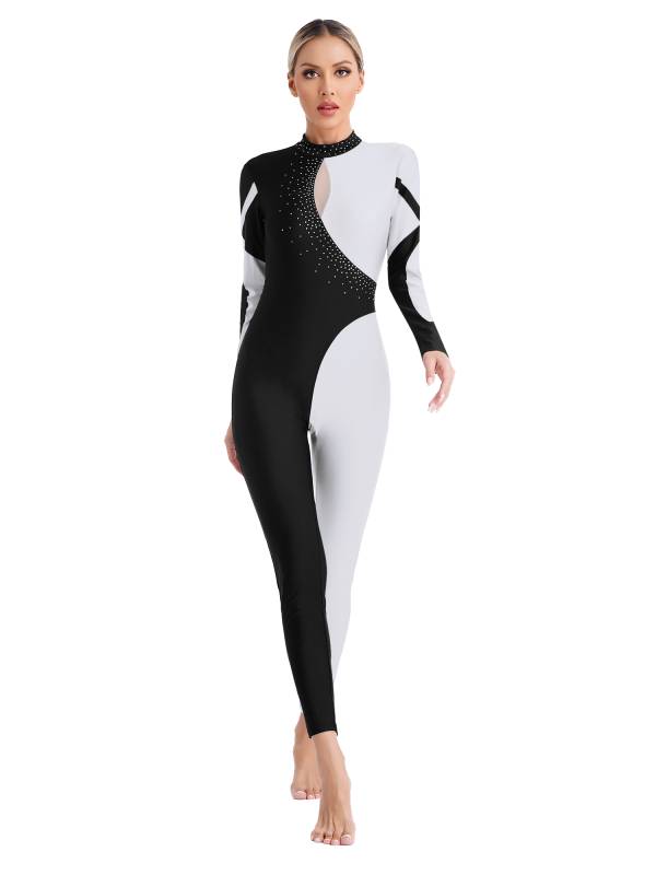 Women Glittery Rhinestones Long Sleeve Gymnastics Unitards thumb