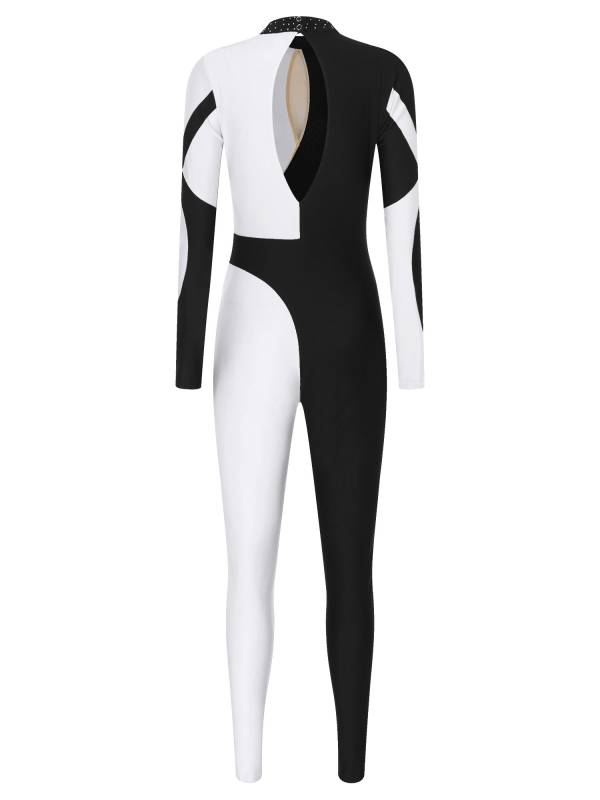 Women Glittery Rhinestones Long Sleeve Gymnastics Unitards thumb