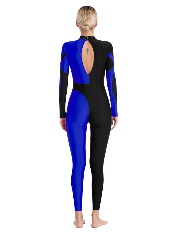 Women Glittery Rhinestones Long Sleeve Gymnastics Unitards thumb