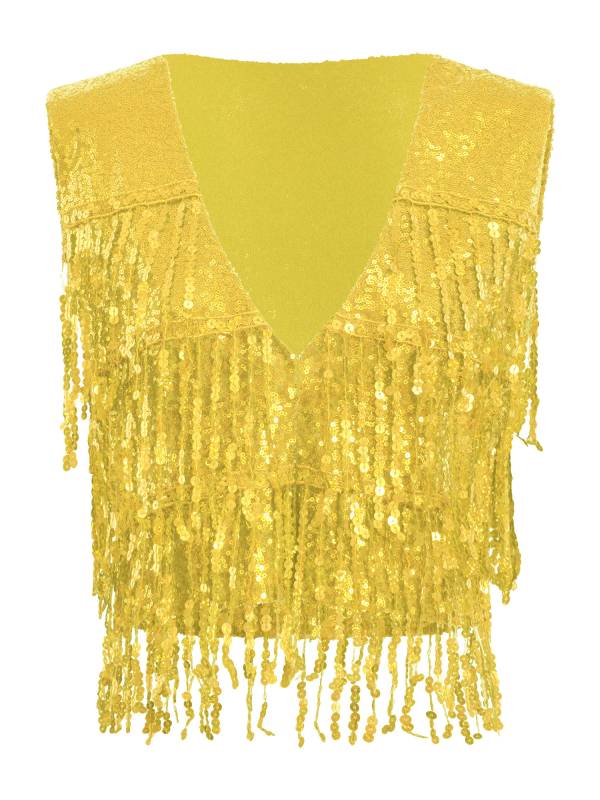Women Allover Sequin Tassel Open Front Party Vest Waistcoat thumb
