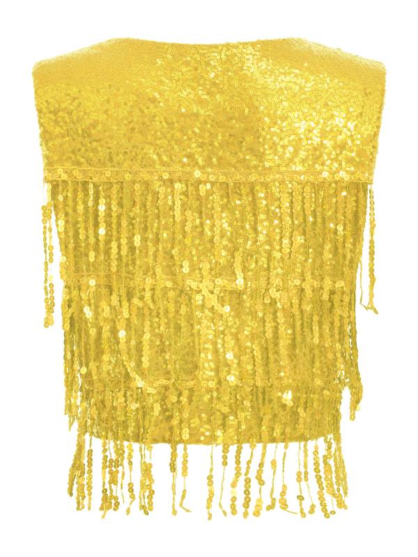 Women Allover Sequin Tassel Open Front Party Vest Waistcoat thumb