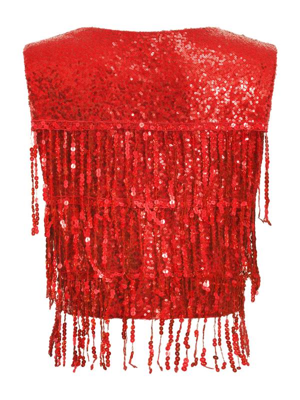 Women Allover Sequin Tassel Open Front Party Vest Waistcoat thumb