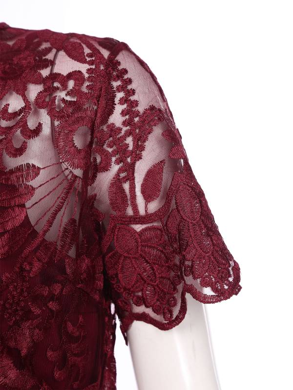 Women Embroidered Lace Mother of Bride Fishtail Dress thumb