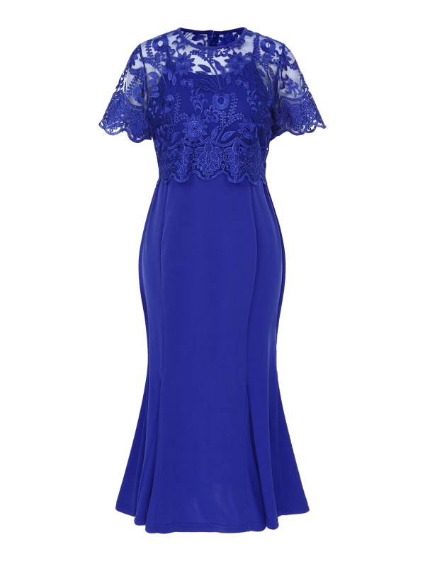 Women Embroidered Lace Mother of Bride Fishtail Dress thumb