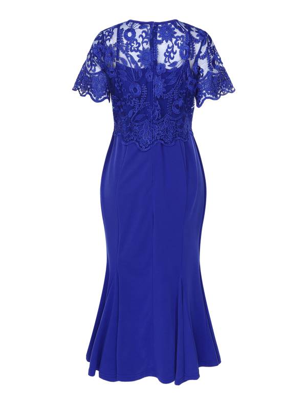 Women Embroidered Lace Mother of Bride Fishtail Dress thumb